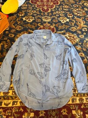 A New Day Light Blue Floral Button-Up Blouse